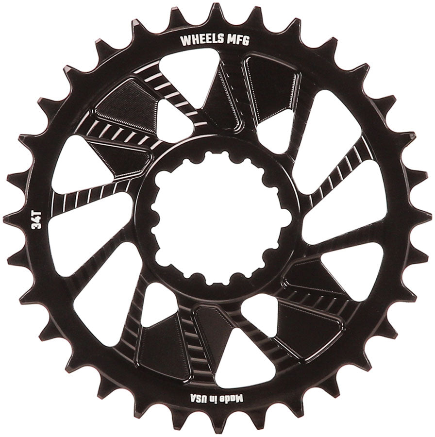 Wheels Manufacturing Direct Mount Chainring - 34t SRAM 3-Bolt Direct Mount 3mm Offset T-Type Chain Compatible BLK